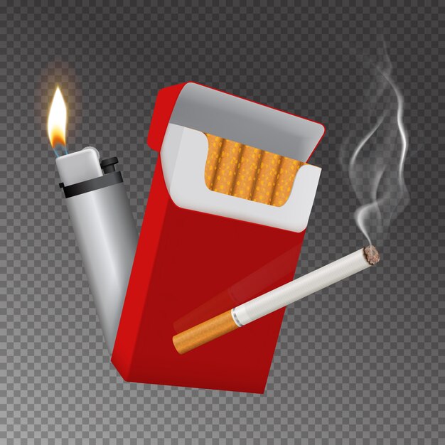 Realistic Cigarette Pack And Lighter Composition