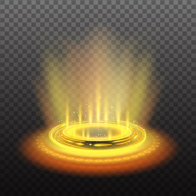 Realistic circular magic portal with yellow light streams and sparkles  illustration