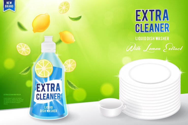 無料Vector 現実的な洗浄剤の広告