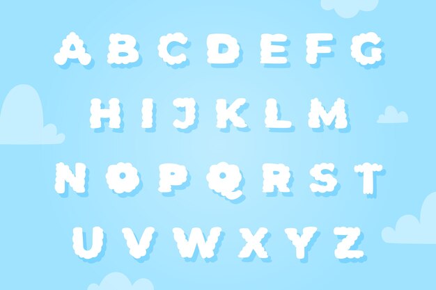 Realistic cloud font alphabet