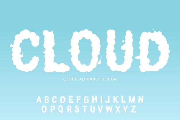 Realistic cloud font alphabet