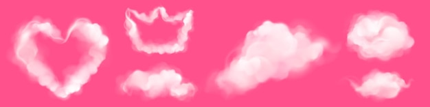 Realistic clouds in shape of heart and crown on pink