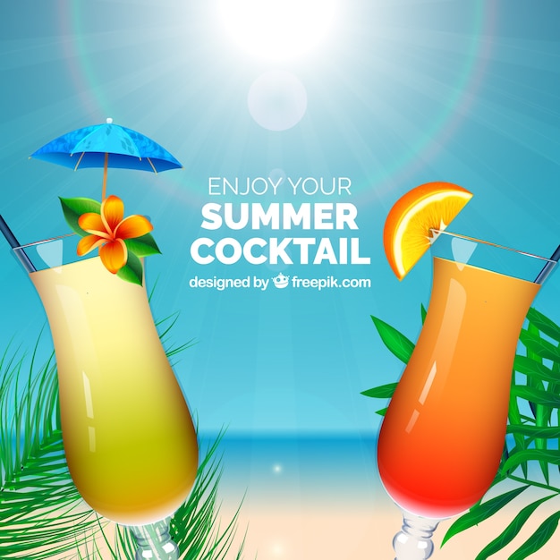 Realistic cocktail background on the beach