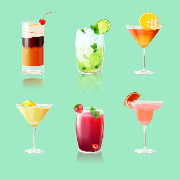 Realistic cocktail collection