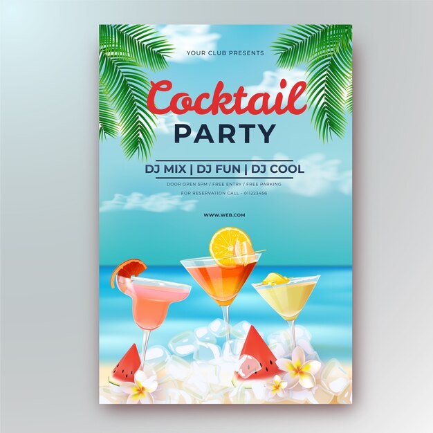 Free vector realistic cocktail flyer template