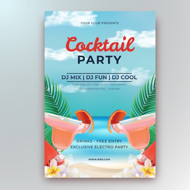 Free vector realistic cocktail flyer template