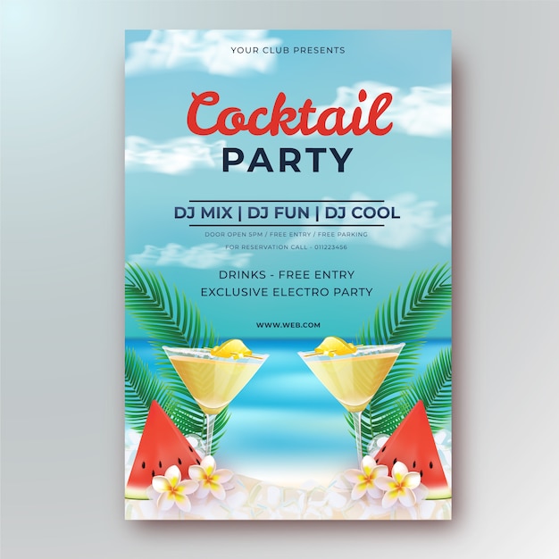 Free vector realistic cocktail flyer template