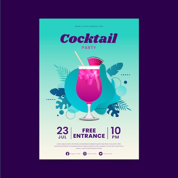 Vettore gratuito volantino cocktail realistico