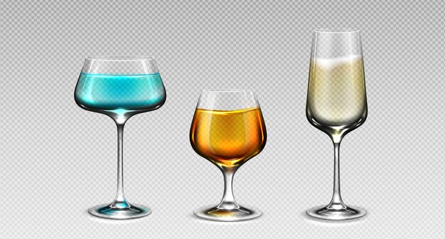 Free vector realistic cocktail glass with alcohol drink vector