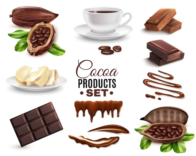 Set di prodotti realistici al cacao