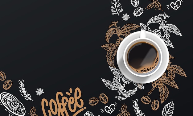 無料ベクター 図面とリアルなコーヒーの背景