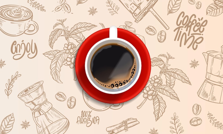 Free Vector realistic coffee background with drawings