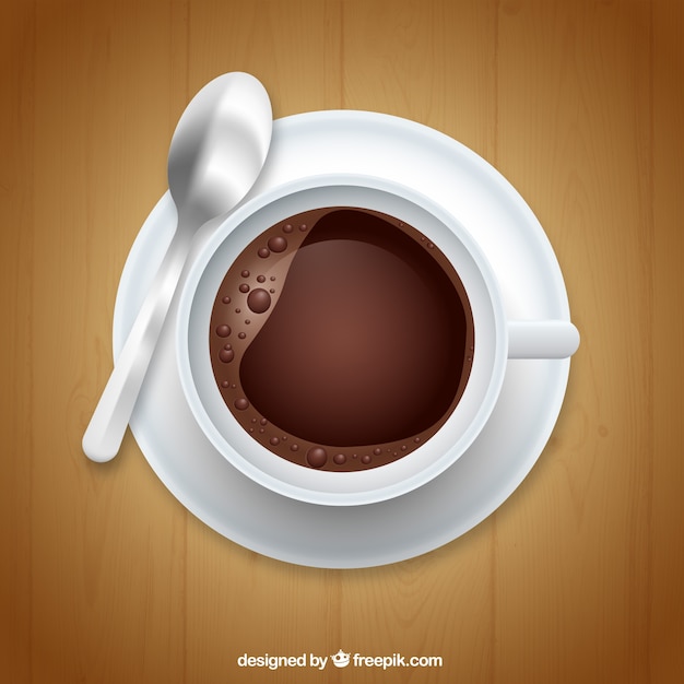 Realistic coffee cup background with top view