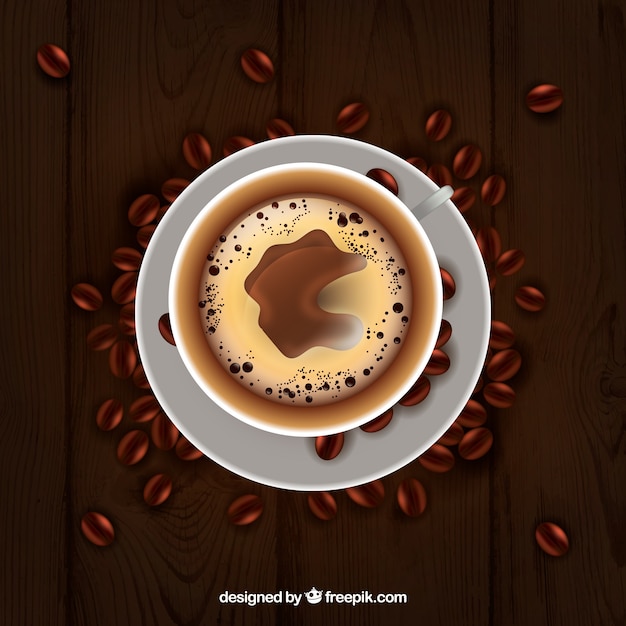 Free vector realistic coffee cup background with top view