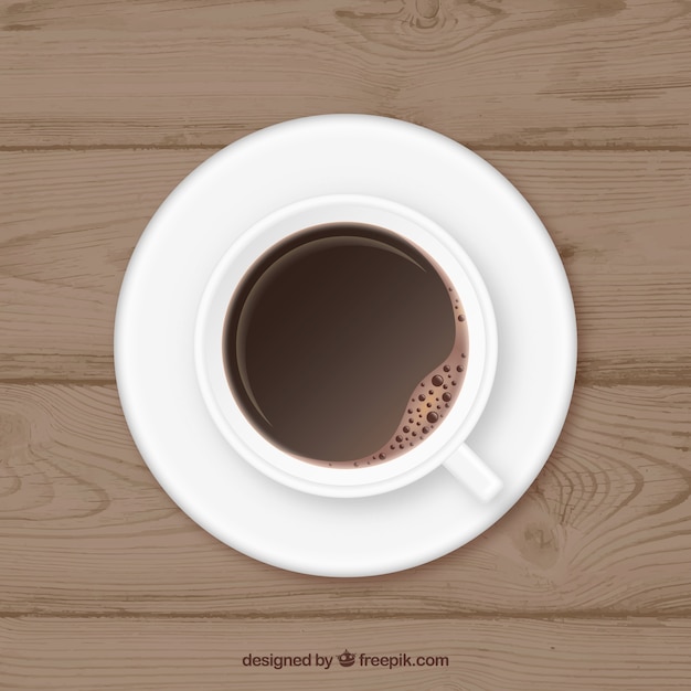 Realistic coffee cup with top view