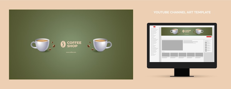 Free Vector realistic coffee shop youtube channel art