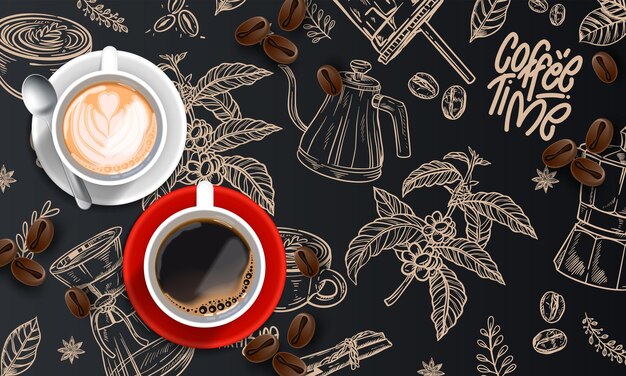 コーヒーカップと現実的なコーヒーの時間の背景