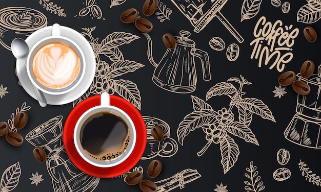 realistic coffee time background with coffee cup
