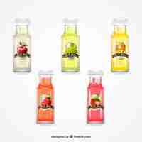 Free vector realistic collection of five bottles with fruit juices