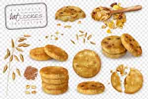 Free vector realistic collection of oat cookies whole and halves isolated on transparent background   illustration