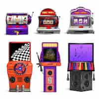 Free vector realistic collection of retro drum game machines and modern digital gambling machines with computer technologies isolated vector illustration isolated vector illustration