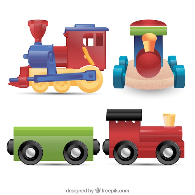 Free vector realistic collection of toy trains