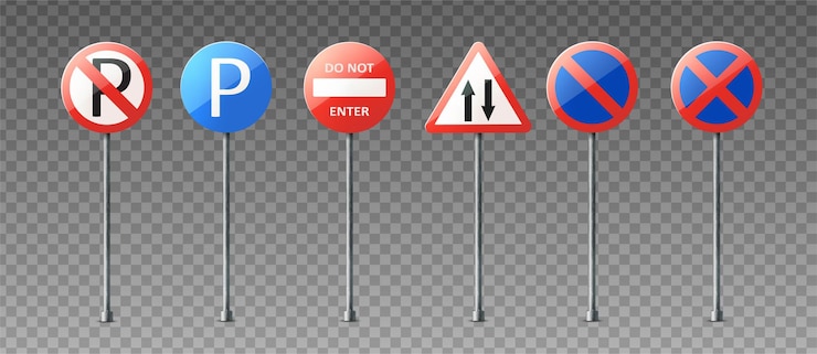 Free Vector realistic collection of warning and information road signs showing directions