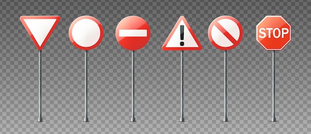 реалистичный набор предупреждающих и информационных дорожных знаков