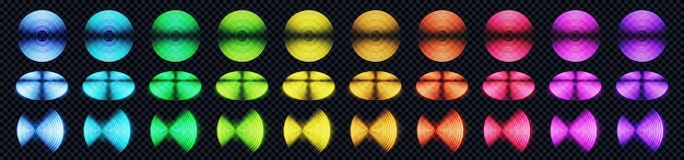 Бесплатное векторное изображение Реалистичный цветовой набор знака радиоволнового сигнала, изолированного на прозрачном фоне. векторная иллюстрация радиального символа wi-fi-соединения. звуковой импульсный эффект. радарная зона, вид спереди сверху.