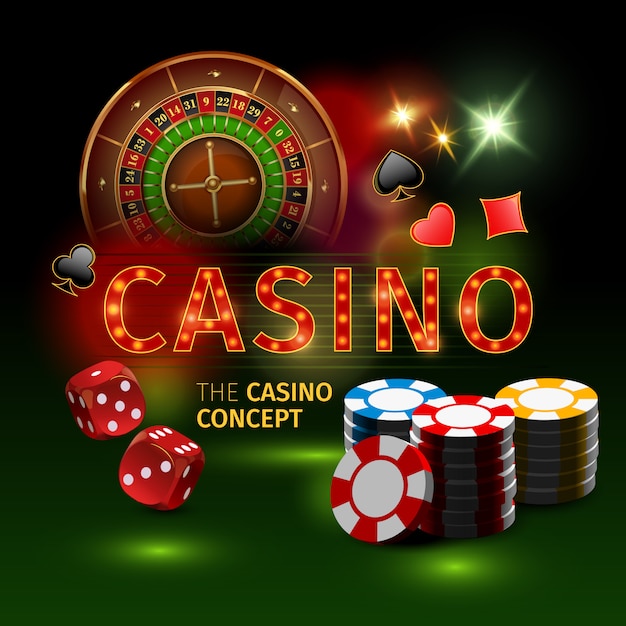 Free vector realistic and colored casino online games with roulette dice and gaming pieces