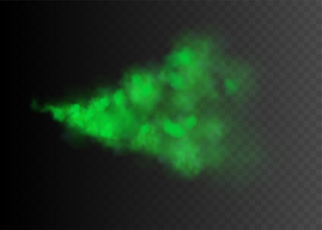 Realistic colored green cloud of toxic poisonous smoke or steam on black transparent background vector illustration