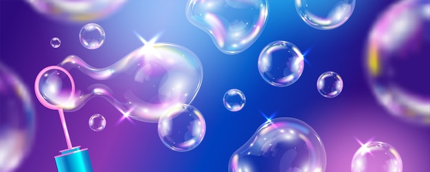 Illustrazione di vettore del manifesto della bolla scintillante schiuma di sapone colorata realistica