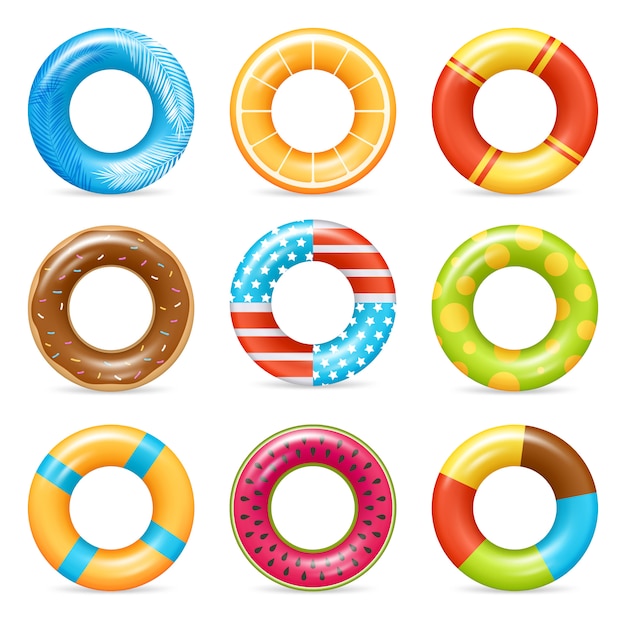 Free vector realistic colorful life rings set