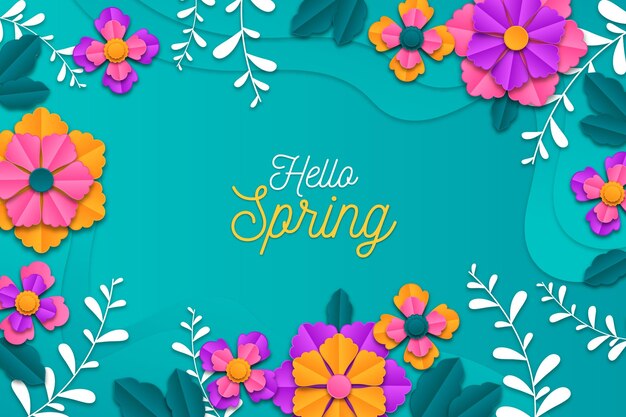 Realistic colorful spring background in paper style