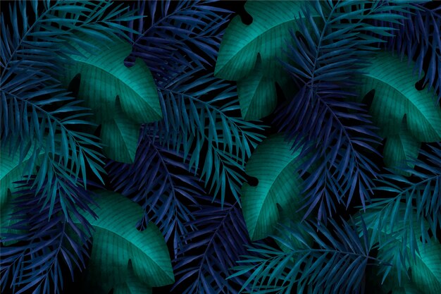 Realistic colorful tropical leaves background