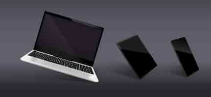 Free vector realistic composition consist of modern models of laptop and smartphone with black glossy screens