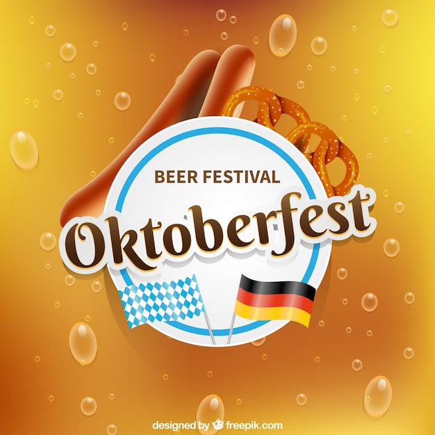 Realistic composition for oktoberfest with pretzel and sausages