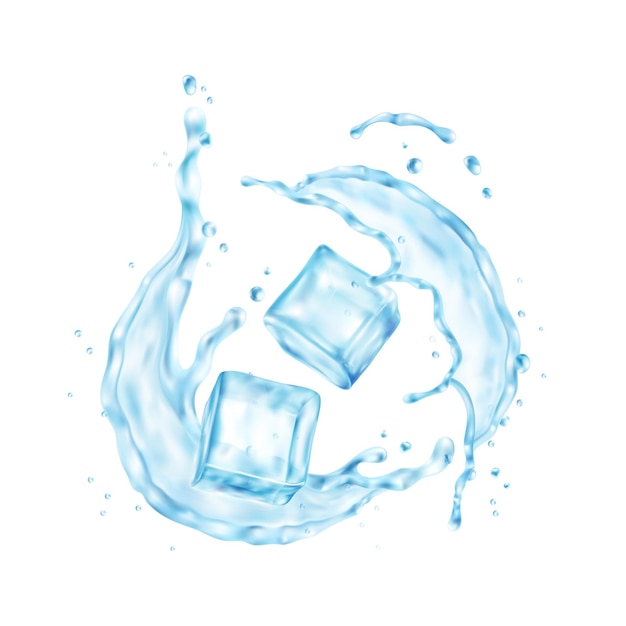 Бесплатное векторное изображение Реалистичная композиция с изображениями брызг воды с кубиками льда на пустой векторной иллюстрации фона