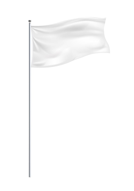 Free vector realistic composition with isolated image of waving white flag on post on blank background vector illustration