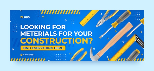 Free vector realistic construction project facebook cover