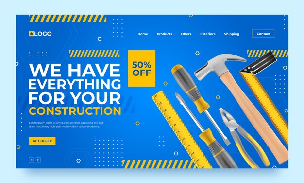 Free vector realistic construction project landing page