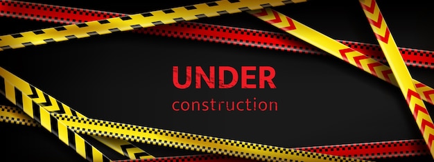 Realistic under construction warning tape background