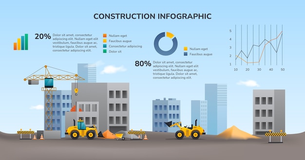 Реалистичная инфографика строительных работ