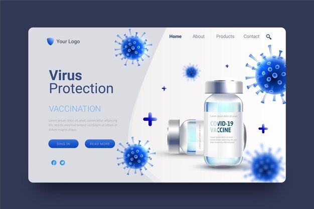 realistic coronavirus vaccine landing page template