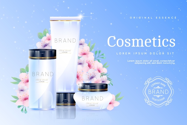 Realistic cosmetic background with beauty products