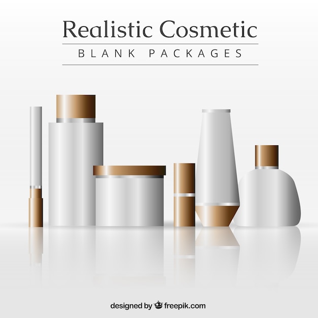 Free vector realistic cosmetic products with golden detail