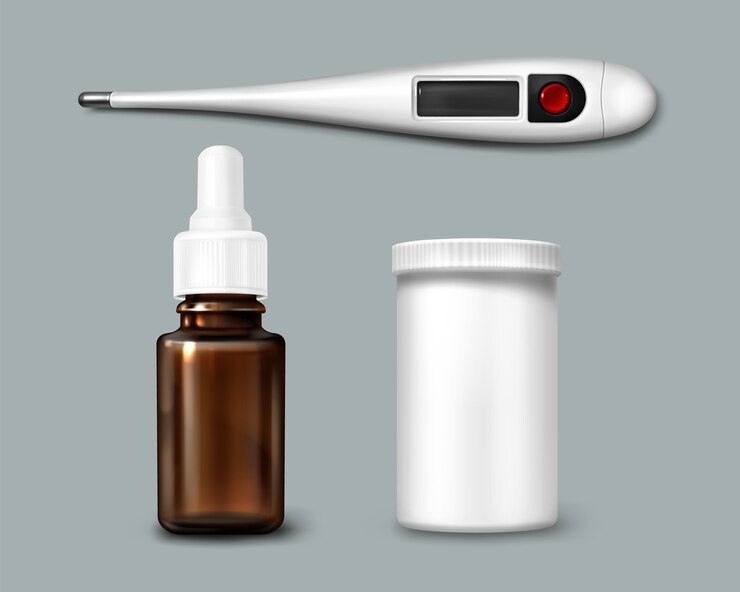 Free Vector realistic cough syrup illustration with thermometer