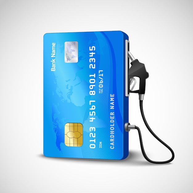 Realistic credit card with fuel hose gas station concept