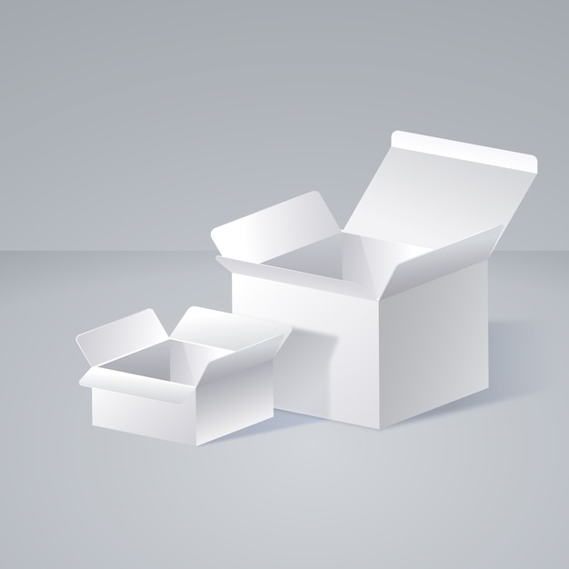 Реалистичная иллюстрация макета коробки куба