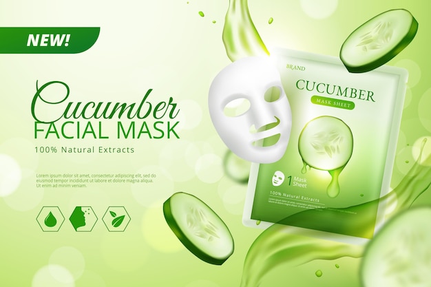 Free vector realistic cucumber sheet mask advertise